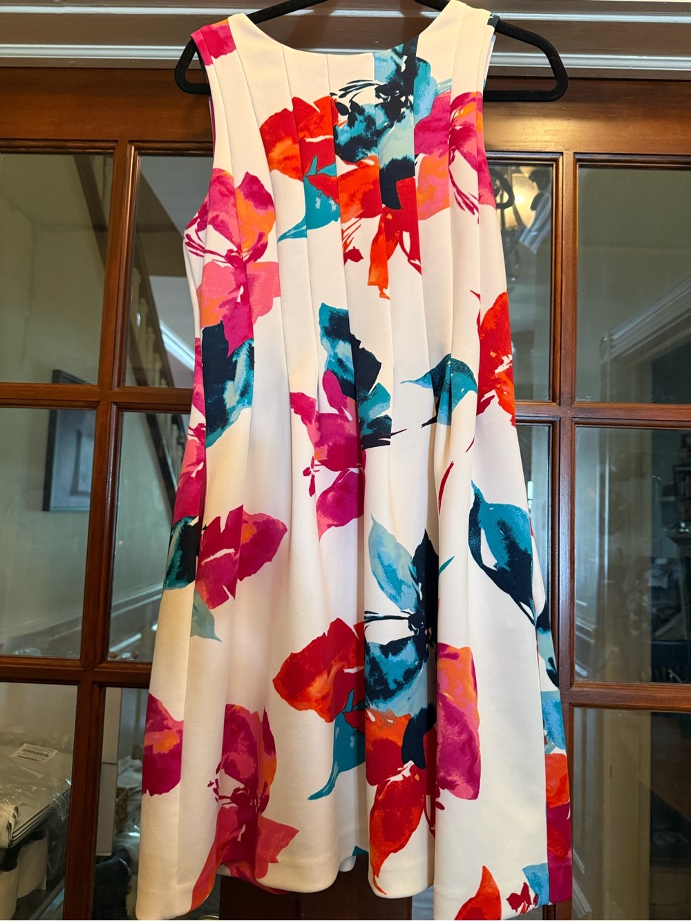 Vince Camuto White Floral Mini Dress with Pink, Red & Teal Accents